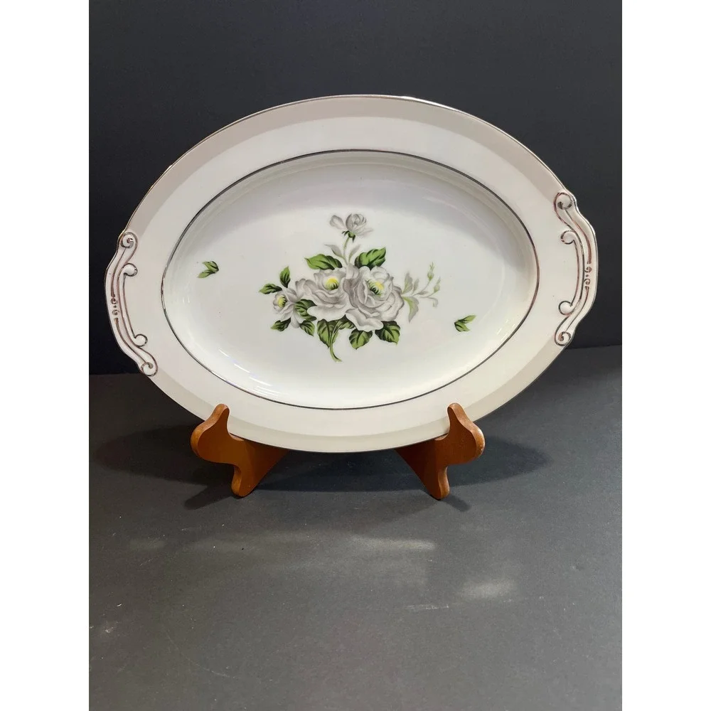 Gold Coast China First Love Oval Serving Platter White Roses Japan 12 inch